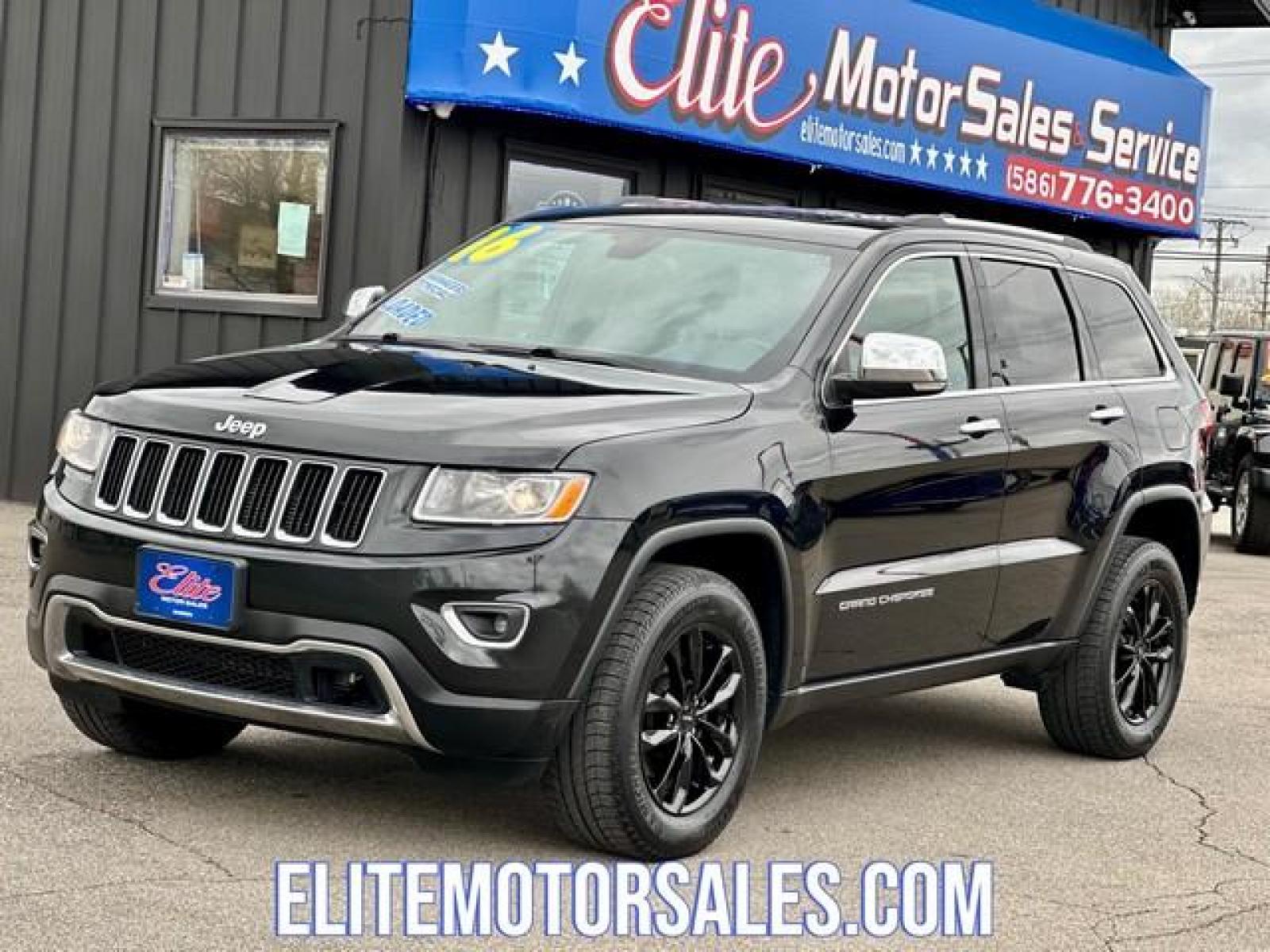 2016 BLACK JEEP GRAND CHEROKEE (1C4RJFBG2GC) with an V6,3.6L(220 CID),DOHC engine, located at 14600 Frazho Road, Warren, MI, 48089, (586) 776-3400, 42.485996, -82.974220 - Photo #0